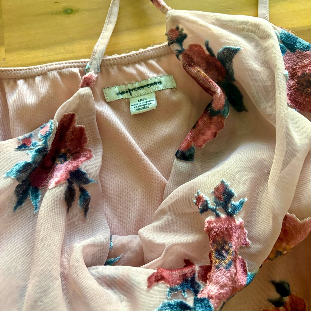 American Eagle - Spaghetti Strap Flocked Floral D… - image 2